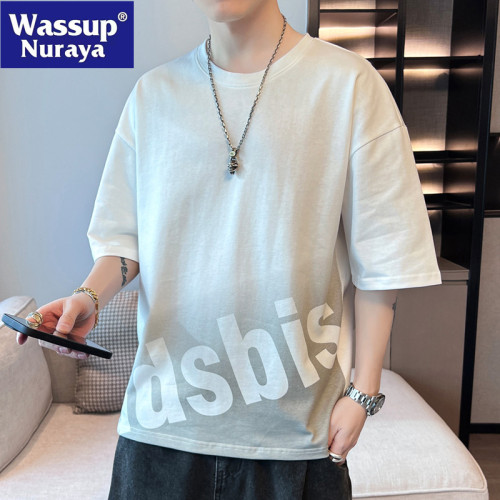 WASSUP NURAYA2024新款夏季潮牌學生短袖體恤漸變五分袖半袖T恤男