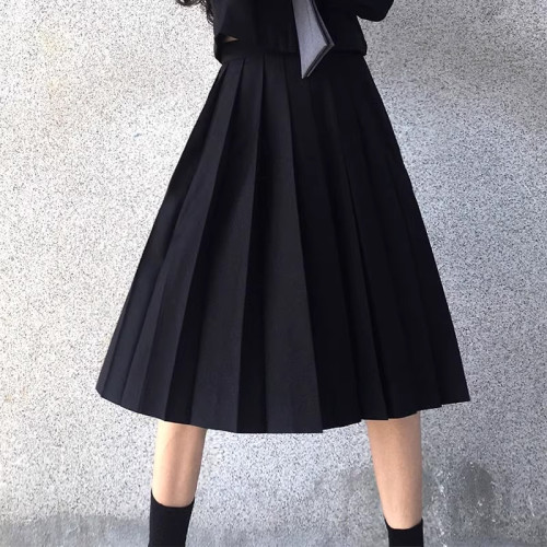 紺色jk百褶裙基礎款純黑藏青色學生製服套裝校供校服半身短裙長裙