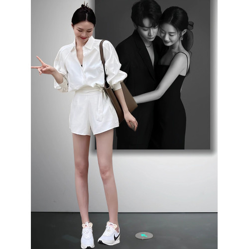 WFYO/白色襯衫套裝女2025夏新款高級感休閒上衣短褲兩件套薄款ins