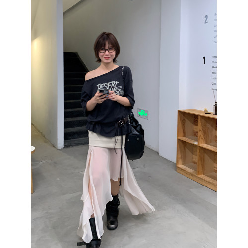 Two2不規則開衩小衆網紗輕薄包臀裙設計感仙氣微透半身裙女超短裙