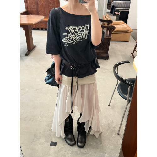 Two2不規則開衩小衆網紗輕薄包臀裙設計感仙氣微透半身裙女超短裙
