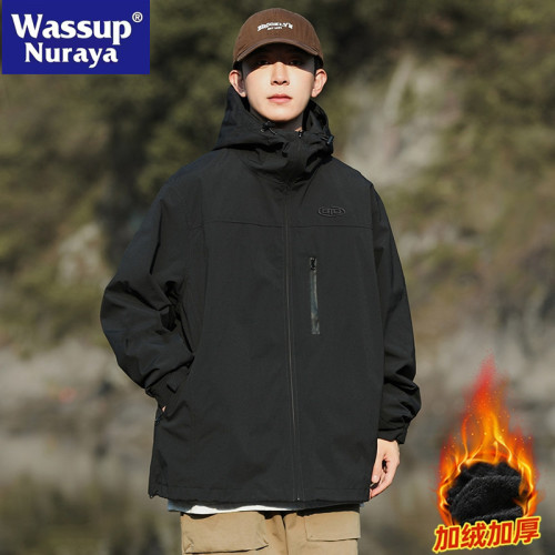 WASSUP NURAYA沖鋒衣外套男秋冬戶外防風防水加絨加厚男運動夾克