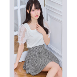 青澄時光 自畱款超人氣千鳥格系列弧度腰顯瘦內裡褲子甜美短裙