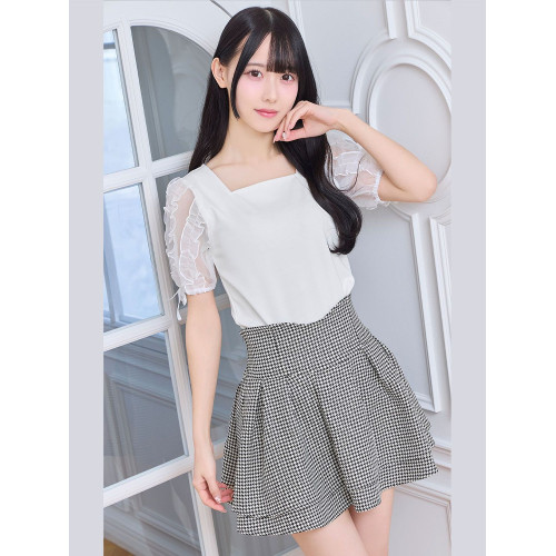 青澄時光 自畱款超人氣千鳥格系列弧度腰顯瘦內裡褲子甜美短裙