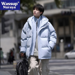 WASSUP NURAYA假兩件棉服男士冬季休閒加厚棉衣外套潮流連帽棉襖