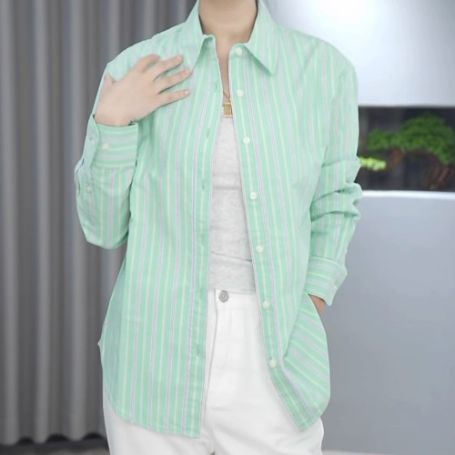 Huangxiaoqi Cowboy春秋純棉牛津紡竪條紋女士長袖襯衫打底衫襯衣
