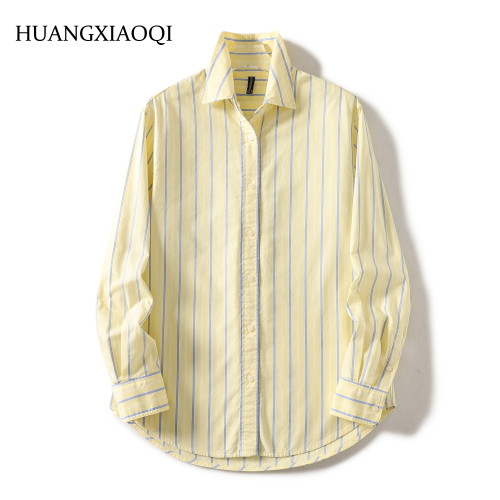 Huangxiaoqi Cowboy春秋純棉牛津紡竪條紋女士長袖襯衫打底衫襯衣