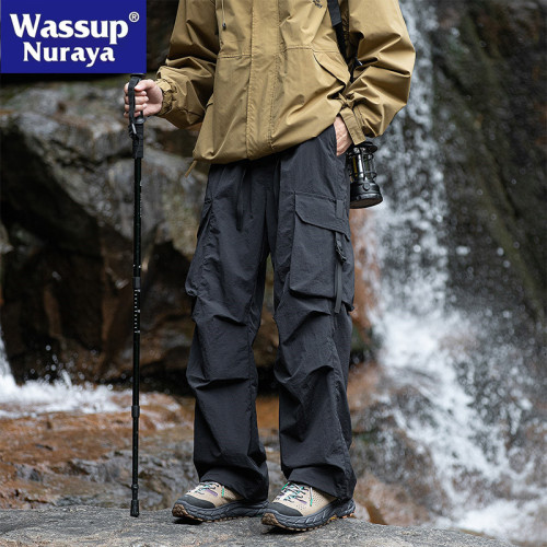 WASSUP NURAYA沖鋒褲男士褲春秋直筒戶外潮登山防水秋冬休閒長褲