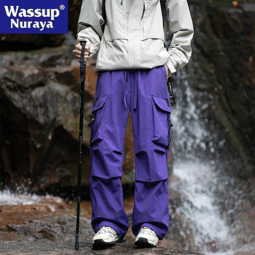 WASSUP NURAYA沖鋒褲男士褲春秋直筒戶外潮登山防水秋冬休閒長褲