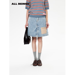 ALL BEINGS25SS春季設計師淺藍洗水牛仔開衩休閒百搭半身短裙女