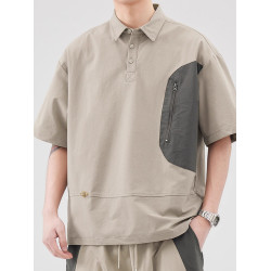 冰絲速乾翻領polo衫男士T恤2025夏季美式休閒寬松工裝短袖襯衫男