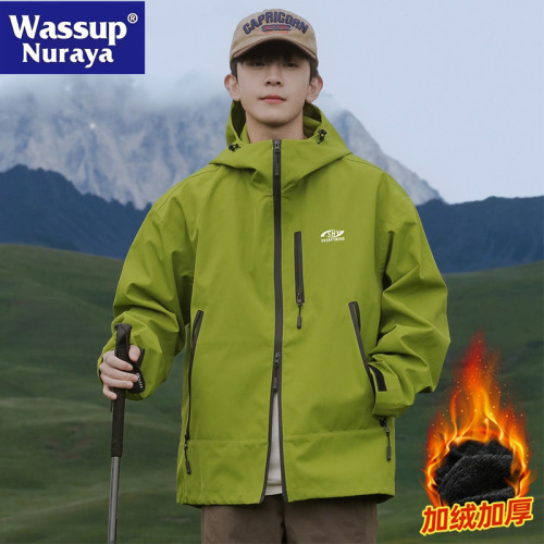 WASSUP NURAYA沖鋒衣男款外套秋冬季加絨男戶外休息防水情侶外套