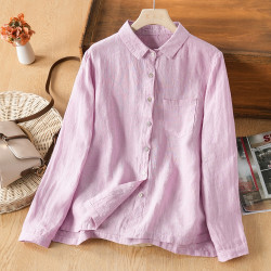 享永子【人靜小庭深院】24支色織漢麻襯衫女文藝復古寬松上衣春夏