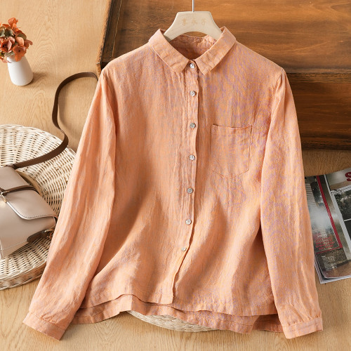 享永子【人靜小庭深院】24支色織漢麻襯衫女文藝復古寬松上衣春夏