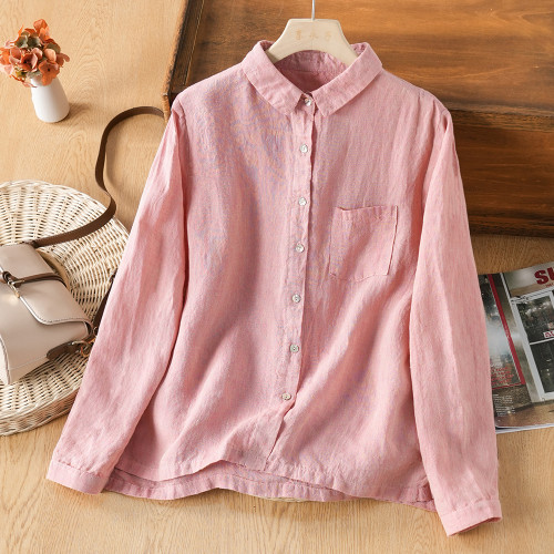 享永子【人靜小庭深院】24支色織漢麻襯衫女文藝復古寬松上衣春夏