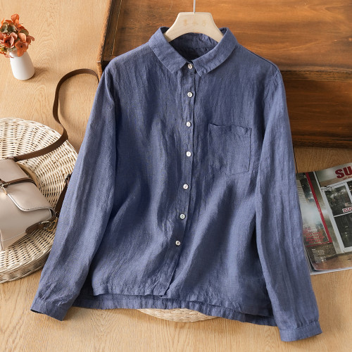 享永子【人靜小庭深院】24支色織漢麻襯衫女文藝復古寬松上衣春夏