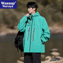 WASSUP NURAYA春秋潮牌戶外連帽沖鋒衣男士寬松情侶休閒夾克外套