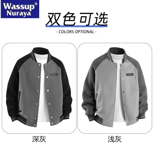 WASSUP Nuraya潮牌麂皮絨立領撞色夾克男春秋美式寬松棒球服外套