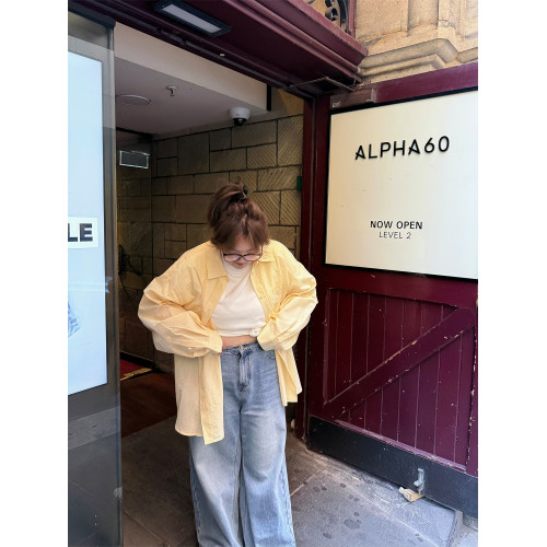 老章和小胖PONGKIKI小蛋黃襯衫女大碼寬鬆oversize顯瘦竪條紋襯衣