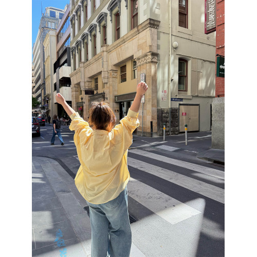 老章和小胖PONGKIKI小蛋黃襯衫女大碼寬鬆oversize顯瘦竪條紋襯衣