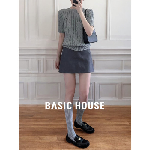 Basic House/百家好灰色西裝短裙女2025夏季新款學院風打底A字裙