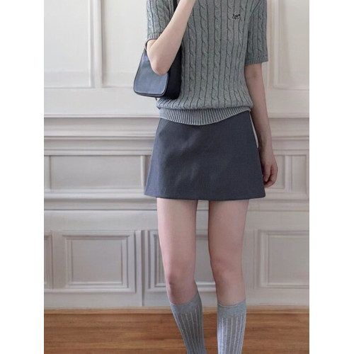 Basic House/百家好灰色西裝短裙女2025夏季新款學院風打底A字裙