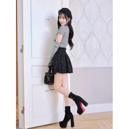 青澄時光 自畱人氣款小香風弧度腰線顯瘦顯腿長內裡褲子短裙甜美