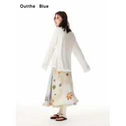 【趙晴同款】Outthe Blue莫奈貓咪花園春日碎花長款大擺半身裙女