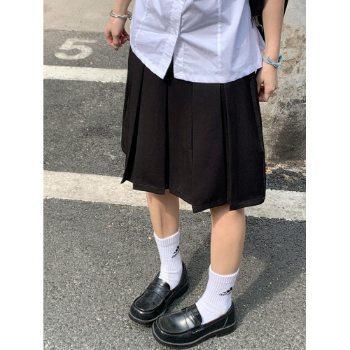 oiiokk 韓味十足*黑色西裝裙春夏百搭顯瘦半身裙日系百褶裙