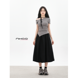 NHOO 夏季速乾薄款花苞半身裙女2025新款小衆設計感中長款a字裙子