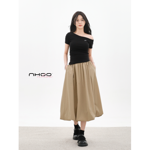 NHOO 夏季速乾薄款花苞半身裙女2025新款小衆設計感中長款a字裙子