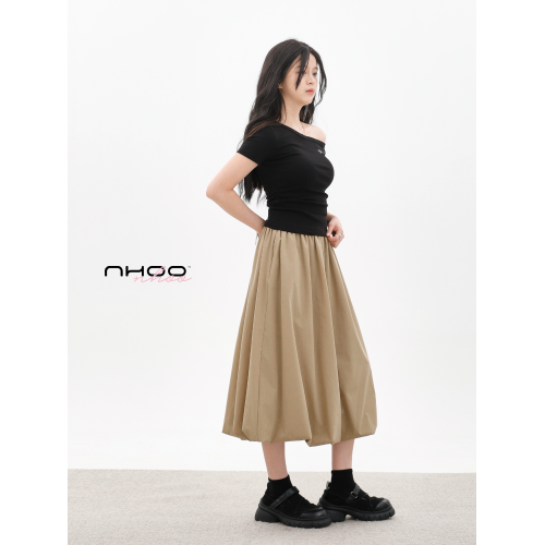 NHOO 夏季速乾薄款花苞半身裙女2025新款小衆設計感中長款a字裙子