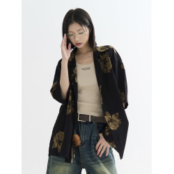 萬有引力博物館 復古港風花襯衫女夏季2025新款寬松短袖襯衣上衣