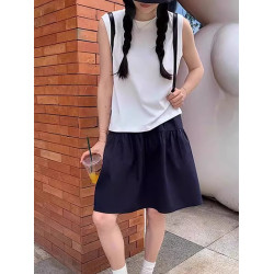 藏青色半身裙女夏季新款大碼胖mm高腰顯瘦a字短裙工裝休閒五分裙