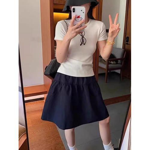 藏青色半身裙女夏季新款大碼胖mm高腰顯瘦a字短裙工裝休閒五分裙