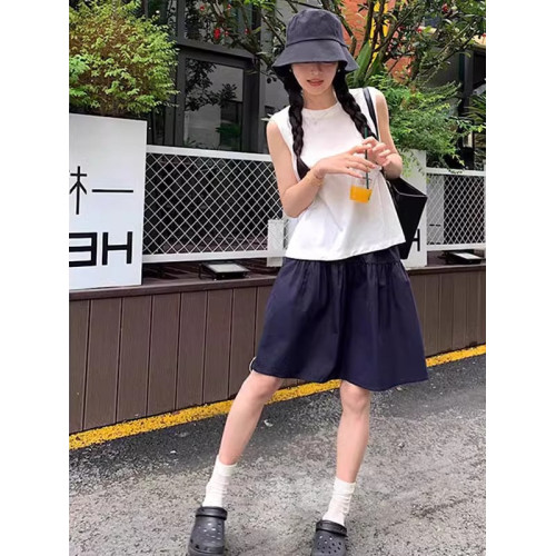 藏青色半身裙女夏季新款大碼胖mm高腰顯瘦a字短裙工裝休閒五分裙