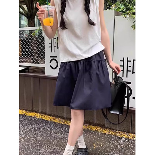 藏青色半身裙女夏季新款大碼胖mm高腰顯瘦a字短裙工裝休閒五分裙
