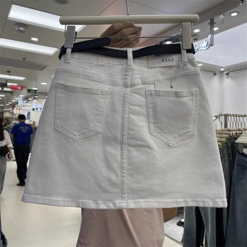 白色牛仔短裙年夏季新款高腰水洗百搭顯瘦彈力緊身A字包臀裙