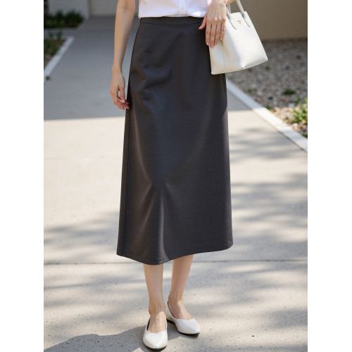 Basic House/百家好通勤簡約灰色西裝半身裙女夏季中長高腰包臀裙