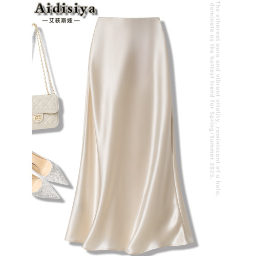 高級重磅45°斜裁醋酸法式緞面流光質感魚尾a字輕奢高級感半身裙 高級重磅45°斜裁醋酸法式緞面流光質感魚尾a字輕奢高級感半身裙