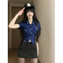 cosplay天花板~辣妹復古性感空姐女警誘惑製服短袖襯衫+包臀短裙