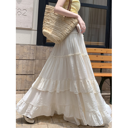 白色半身裙蛋糕裙女夏季2025新款垂墜感大裙擺寬松長裙荷葉邊繖裙