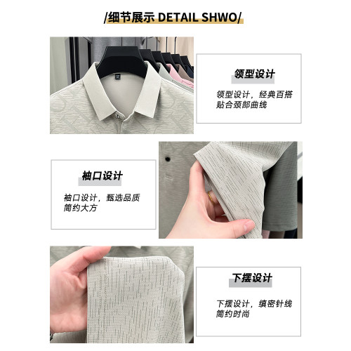 啄木鳥中年男士短袖印花翻領polo衫夏裝爸爸薄款冰絲大碼t恤上衣C
