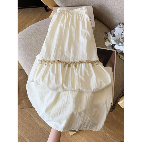 自畱款推薦~流蘇拼接白色半身裙女2025夏季新款收腰小個子a字長裙