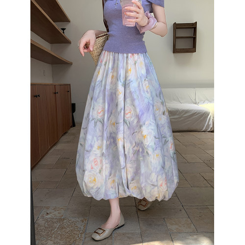 莫奈花園碎花半身裙女夏高腰顯瘦氛圍感花苞裙甜美大擺裙a字半裙