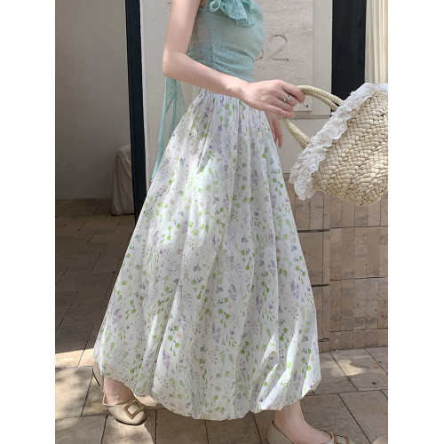 莫奈花園碎花半身裙女夏高腰顯瘦氛圍感花苞裙甜美大擺裙a字半裙