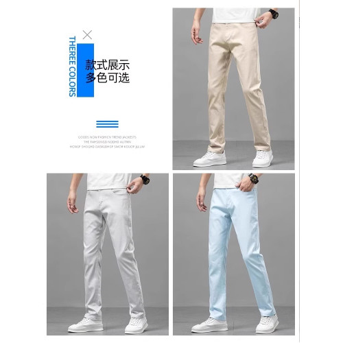 啄木鳥天絲牛仔褲男士夏季薄款修身直筒高級休閒淺色冰絲長褲子K