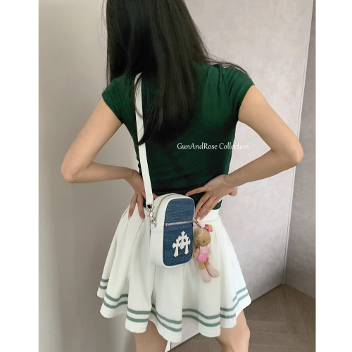 GunAndRose老錢校園美式復古運動刺綉T恤短裙兩件套網球服高爾夫