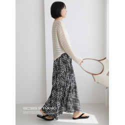 三吋時光4624-清涼度假風浪漫半裙！漸變格紋蛋糕裙半身裙A字長裙