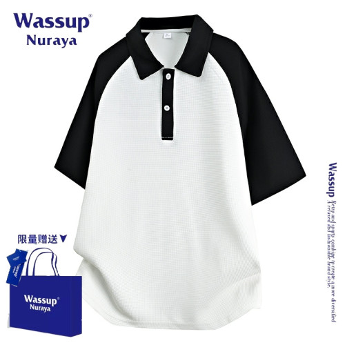 WASSUP NURAYA美式復古撞色拼接翻領短袖POLO衫男士夏季寬松上衣